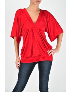 Red V Neck Top by Fashion Love