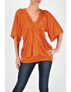 Orange V Neck Top by Fashion Love