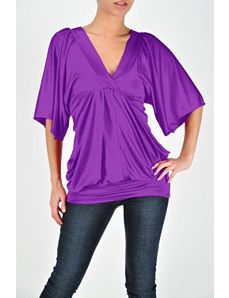 Purple V Neck Top by Fashion Love