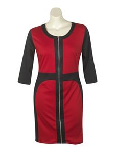 Red Color Block Dress by Fashion Love