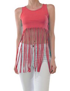 Coral Free Fringe Top by Fashion Love
