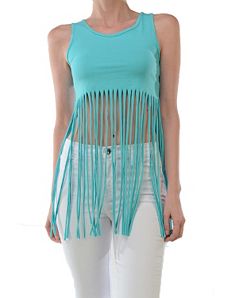 Mint Free Fringe Top by Fashion Love