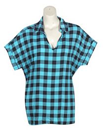 Turquoise Plaid Top by Unique