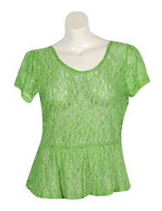 Green Lace Peplum Top by Derek Heart