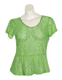 Green Lace Peplum Top by Derek Heart
