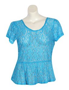 Blue Lace Peplum Top by Derek Heart
