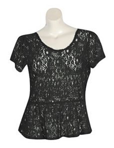 Black Lace Peplum Top by Derek Heart