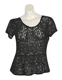Black Lace Peplum Top by Derek Heart