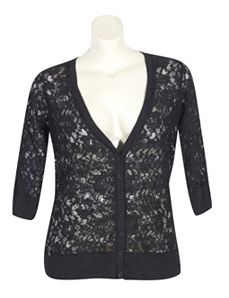 Black Lace V-neck Cardigan by Derek Heart