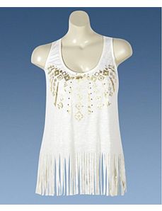 Cream Fringe Knit Top by Miss Majesty