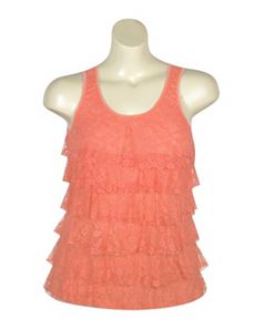 Coral Tiered Lace Tank by Just One