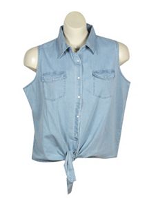 Tie Front Denim Shirt by Just One