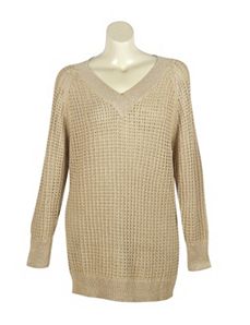 Gold Metallic V-Neck Sweater by Pierri