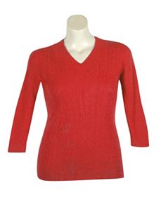 Red V-Neck Cable Sweater by Pierri