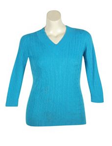 Blue V-Neck Cable Sweater by Pierri