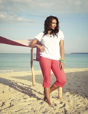 Gauze top, twill crop, bangles