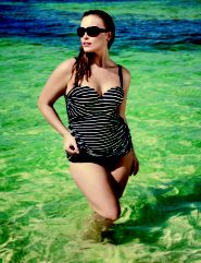 Striped bandeau one piece swim suit by Cacique
