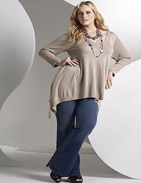 Sharkbite sweater, flare jegging, necklaces