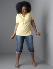 Shirred Polo, Cuffed Denim Capri