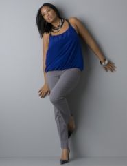 Buckle Strap Bubble Hem Top, Straight Leg Pant