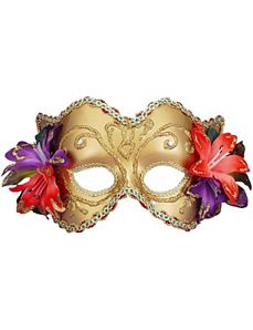 Gold Venetian Half Mask with Flowers by Forum Novelties Inc