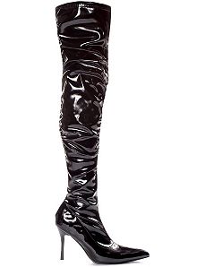 Lala Ruched Thigh High Boots (Black Patent) Adult by ELLIE SHOES