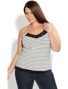 Stripe Lace Trim Cami by City Chic