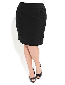 Bengaline Lace Panel Skirt by City Chic