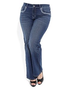 Stitch Detail Wide Leg Jeans by City Chic