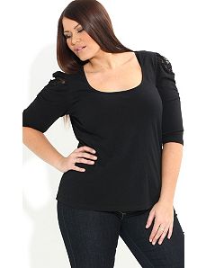 Lace Insert Puff Top by City Chic