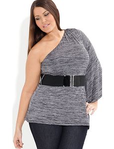 One Shoulder Marl Top with Belt by City Chic