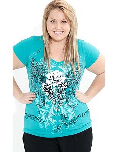 Foil Rose Graffiti Top by City Chic