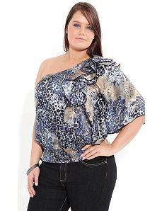 One Shoulder Animal Top by City Chic