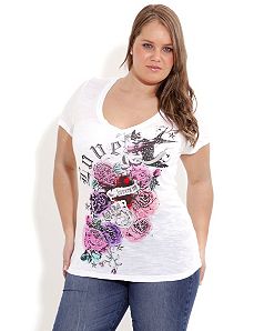 Graffiti Rose Tattoo Top by City Chic
