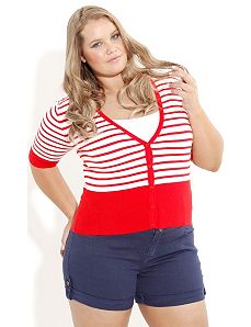 Red Stripe Cardigan by City Chic