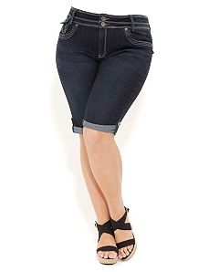 Tab Cuff Denim Shorts by City Chic