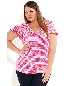 Lace Stripe Cowl Top by City Chic