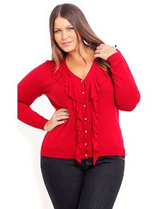 V Neck Ruffle Cardigan by City Chic