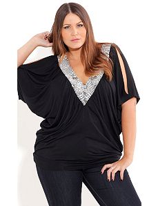 Bead Neck Flutter Top by City Chic