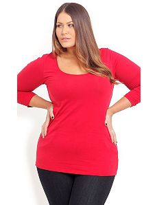 Scoop Neck 3/4 Sleeve Top by City Chic