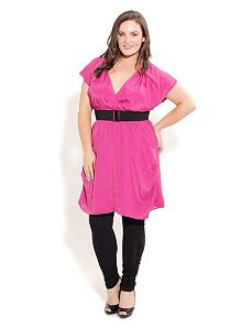 Pleat Shoulder Wrap Tunic by City Chic