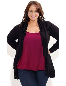 Long Line Ruffle Cardigan by City Chic
