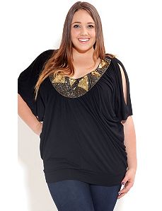Bronze Sequin Scoop Top by City Chic