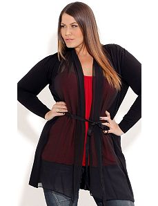 Chiffon Trim Drape Cardigan by City Chic