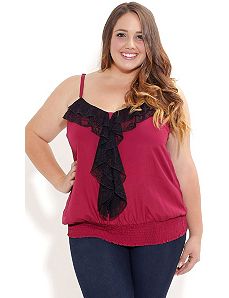 Strappy Lace Frill Top by City Chic
