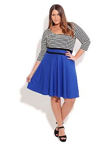 Stripe Bust Skater Dress by City Chic