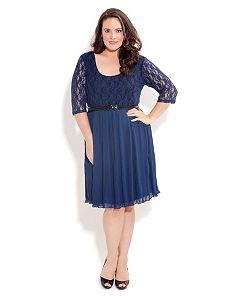 Fine Pleat Lace Dress by City Chic