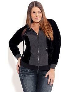 Spliced Velour Hoodie by City Chic
