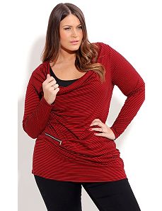 Splice Stripe Zip Top by City Chic