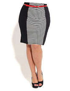 Stripe Panel Skirt With Belt by City Chic